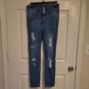 Trendy Blue Distressed Skinny Jeans